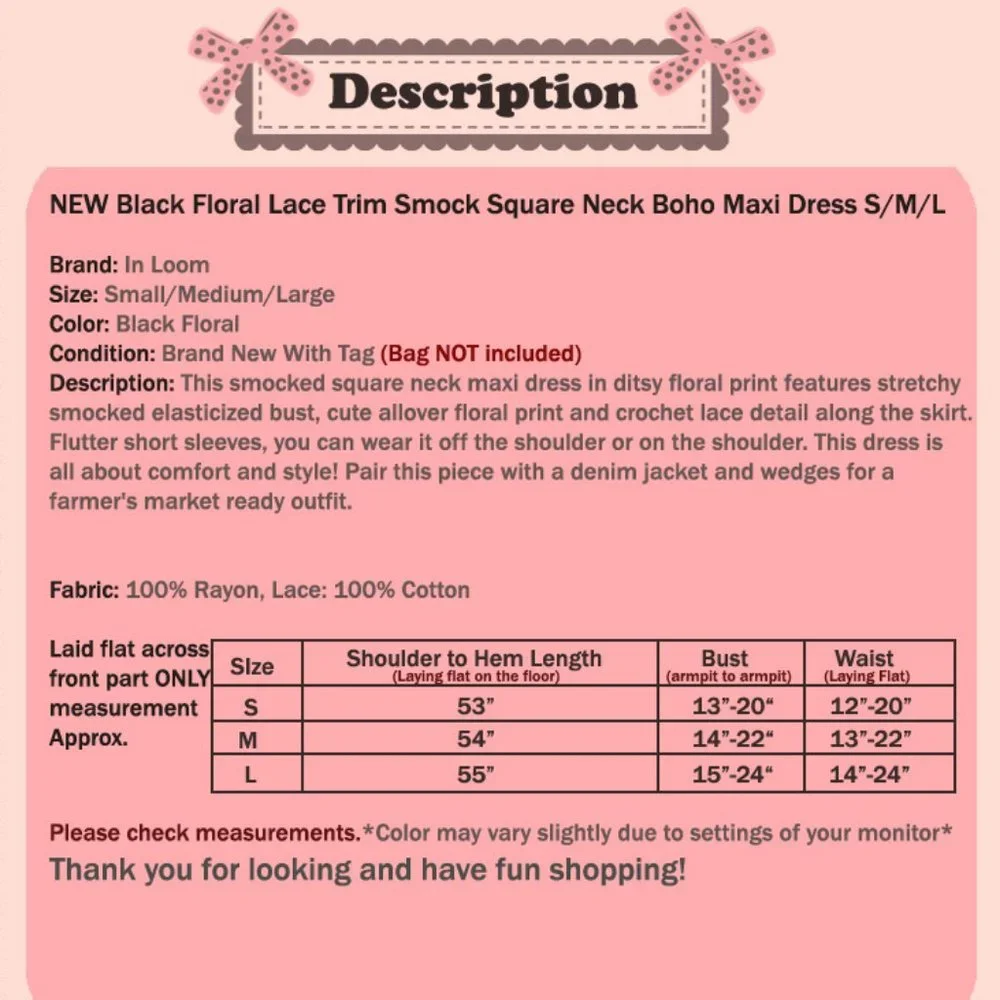NEW Black Ditsy Floral Smock Square Neck Bodice Lace Trim Skirt Boho Maxi Dress - Picture 10 of 11